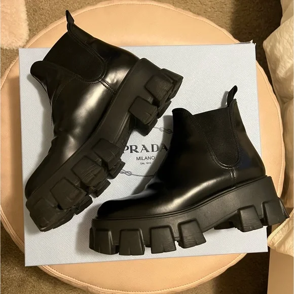 Prada | Shoes | Prada Monolith Brushed Leather Chelsea Boots  display picture 1